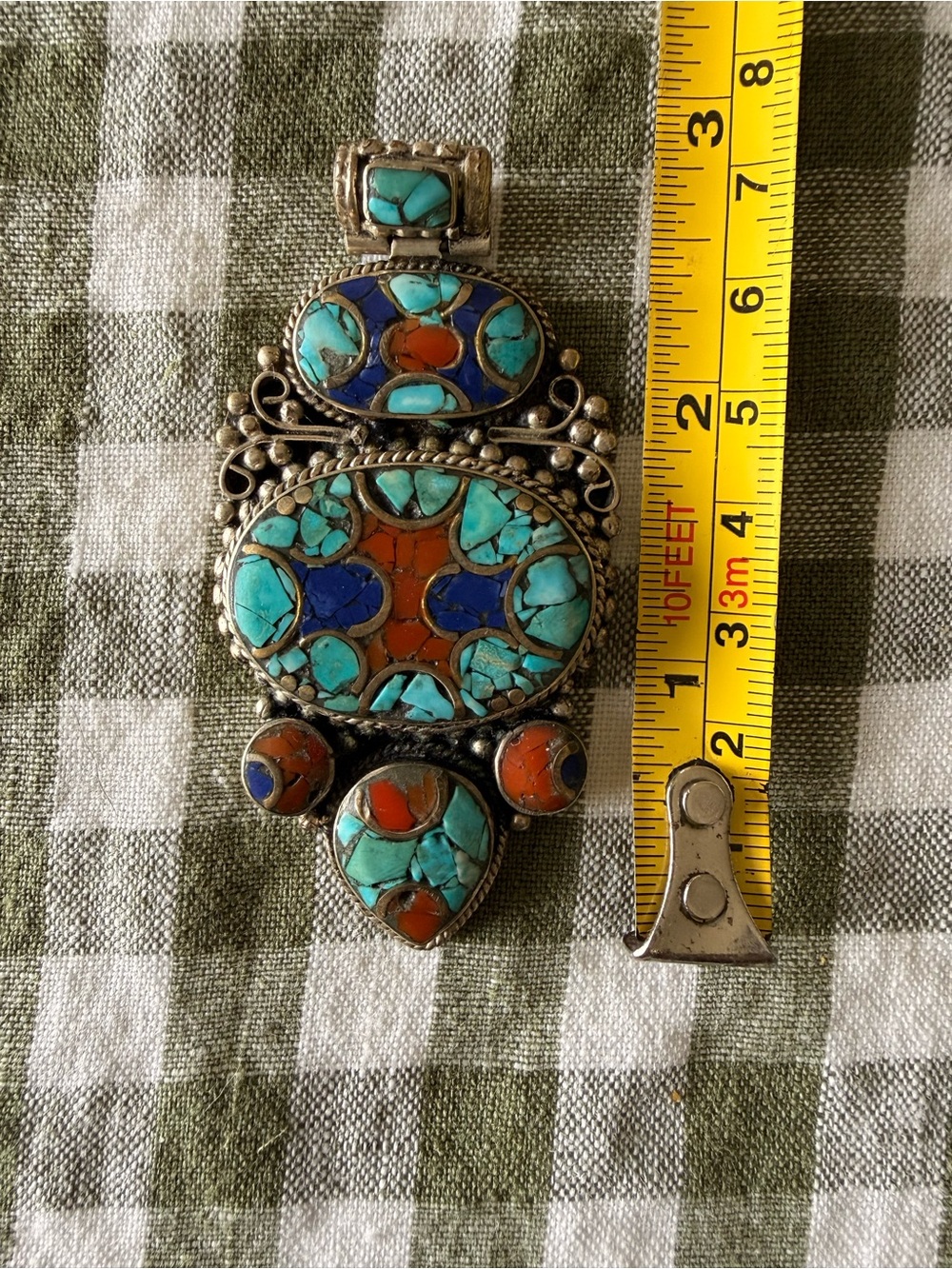 Handmade Sterling Silver Tibetan Turquoise Pendant - Picture 3 of 4